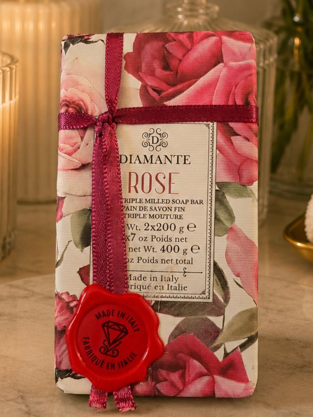 Diamante Rose Triple Milled Soap Bar Set – Made in Italy (2 x 200g) NEW